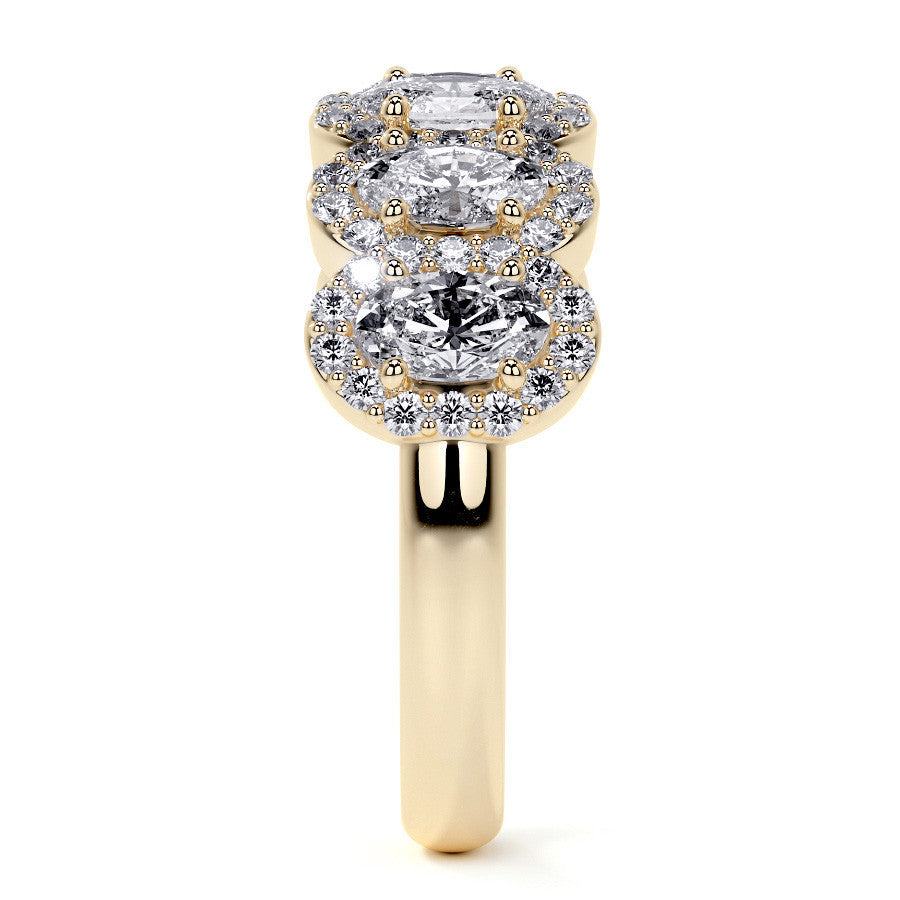 6-Stone 5x3mm Oval Moissanite Halo Anniversary Ring