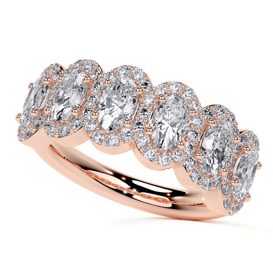 6-Stone 5x3mm Oval Moissanite Halo Anniversary Ring