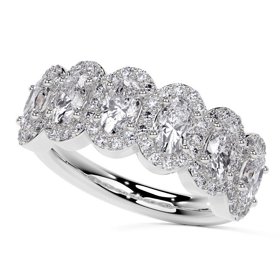 6-Stone 5x3mm Oval Moissanite Halo Anniversary Ring