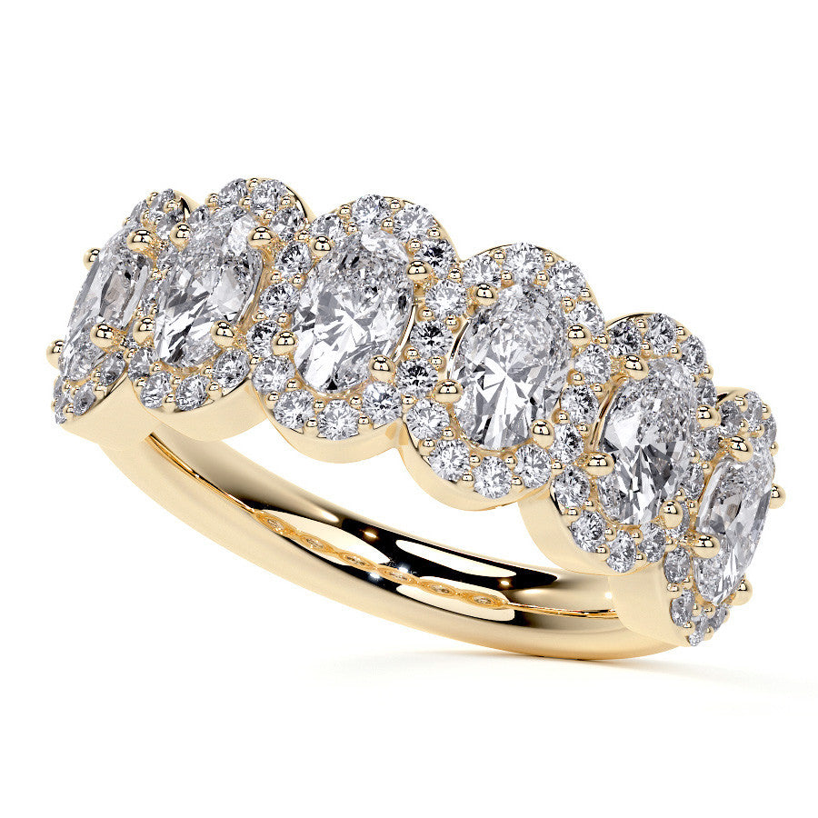 6-Stone 5x3mm Oval Moissanite Halo Anniversary Ring