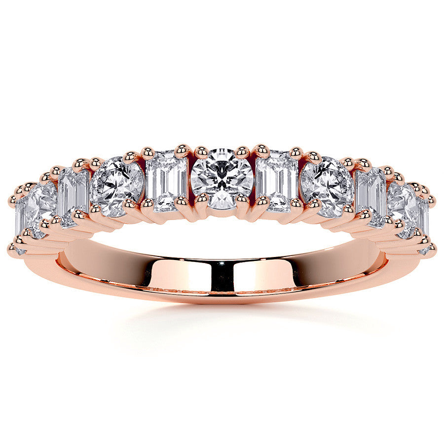 11-Stone Round and Emerald Moissanite Anniversary Band