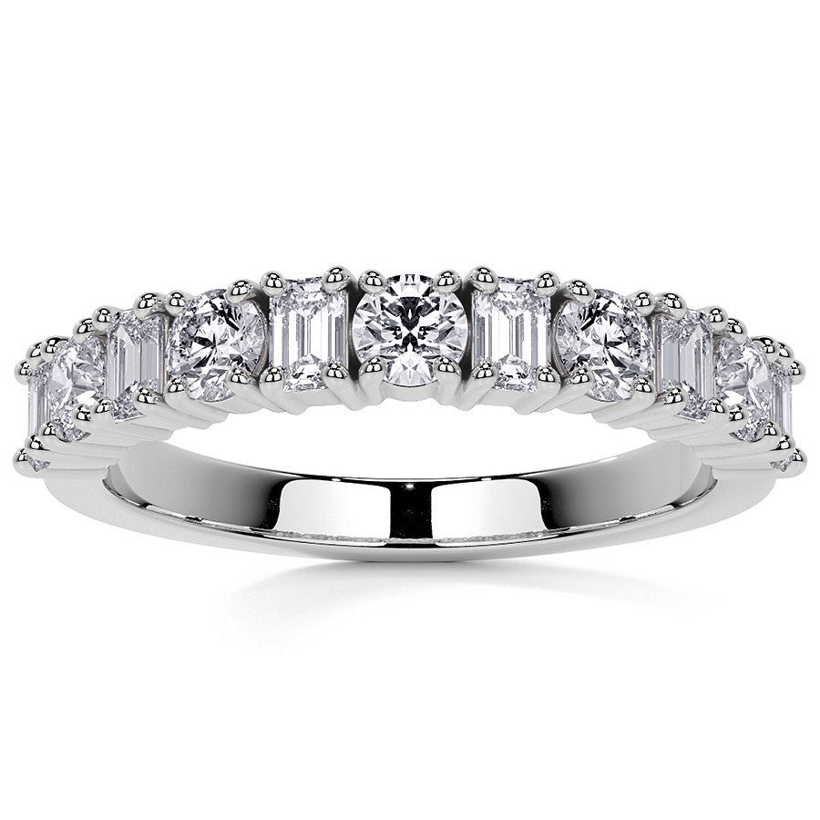 11-Stone Round and Emerald Moissanite Anniversary Band