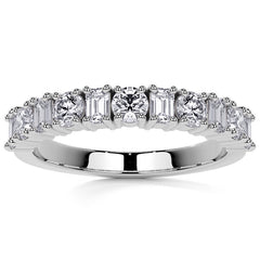 11-Stone Round and Emerald Moissanite Anniversary Band