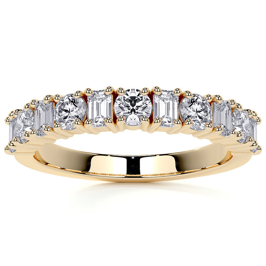 11-Stone Round and Emerald Moissanite Anniversary Band