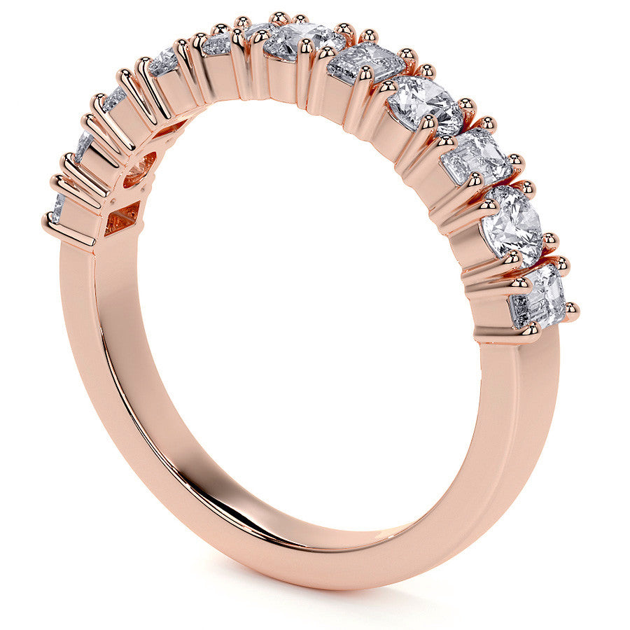11-Stone Round and Emerald Moissanite Anniversary Band
