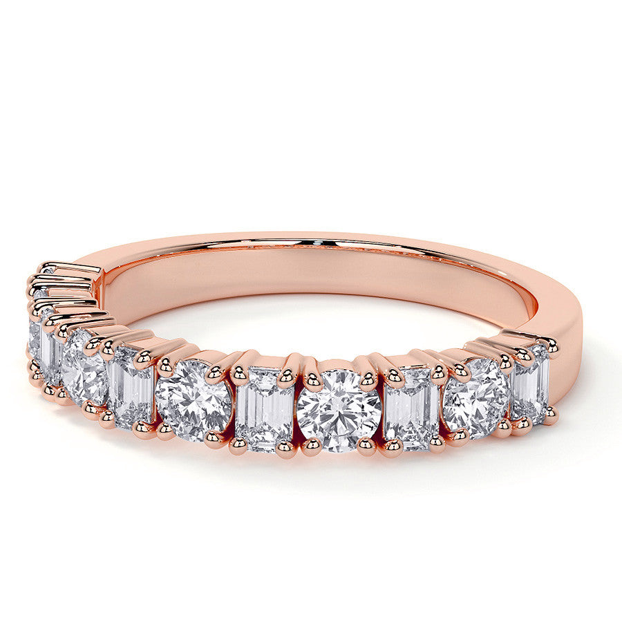 11-Stone Round and Emerald Moissanite Anniversary Band