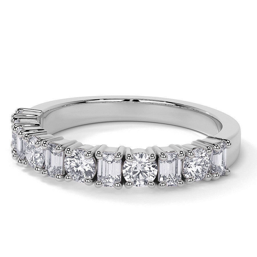 11-Stone Round and Emerald Moissanite Anniversary Band