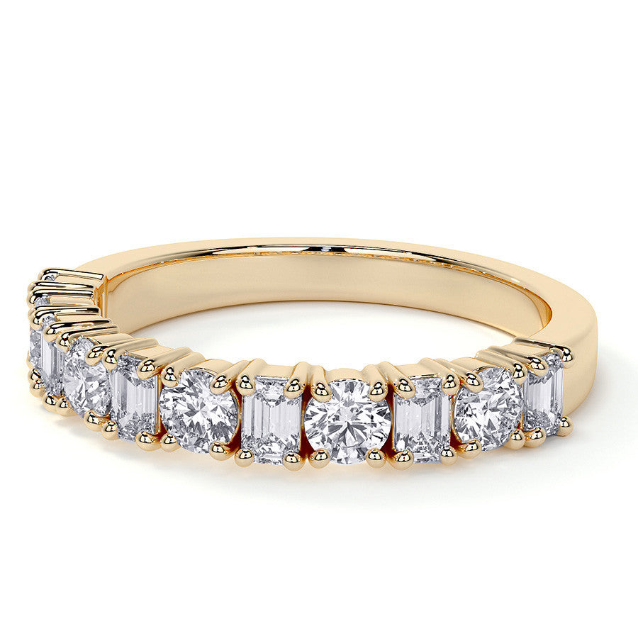 11-Stone Round and Emerald Moissanite Anniversary Band