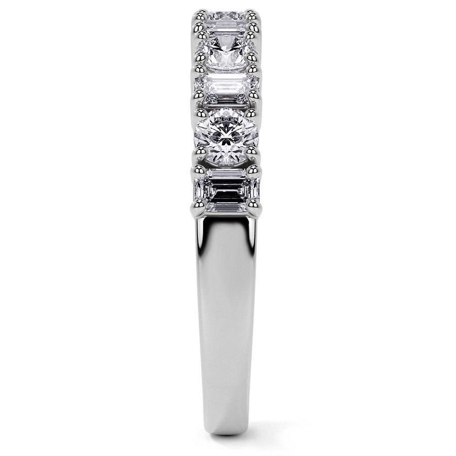 11-Stone Round and Emerald Moissanite Anniversary Band