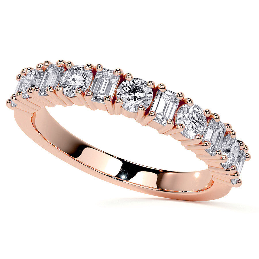 11-Stone Round and Emerald Moissanite Anniversary Band