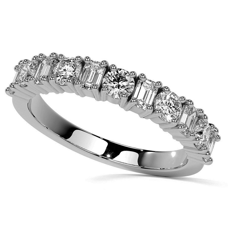 11-Stone Round and Emerald Moissanite Anniversary Band
