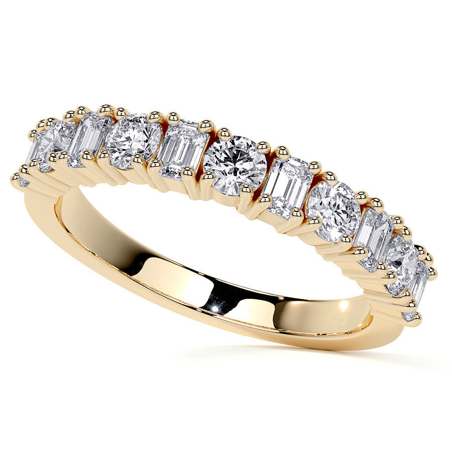 11-Stone Round and Emerald Moissanite Anniversary Band