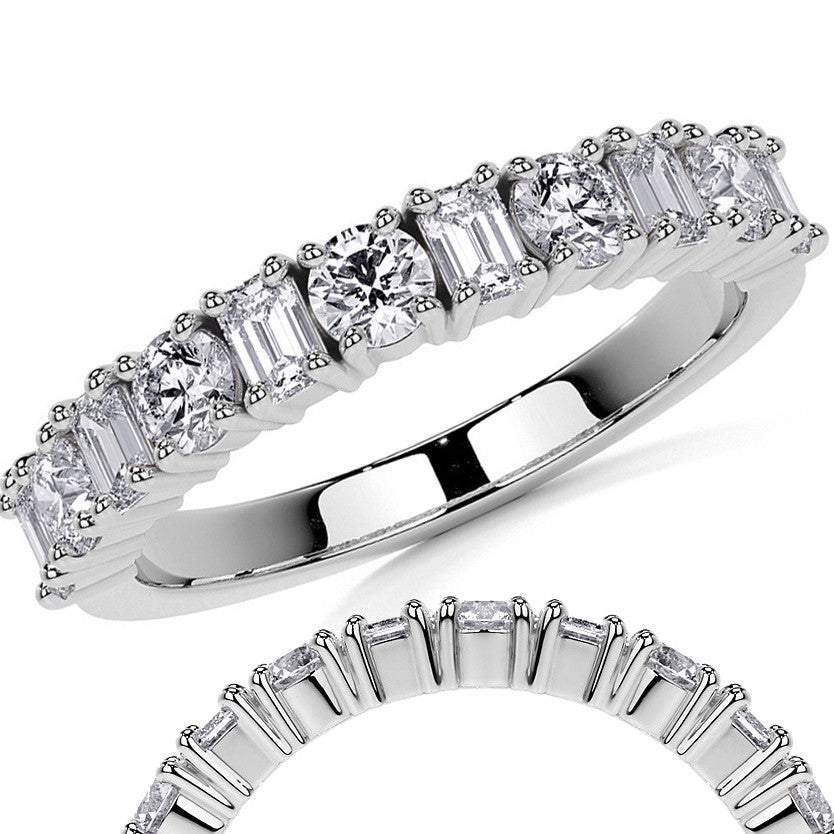 11-Stone Round and Emerald Moissanite Anniversary Band