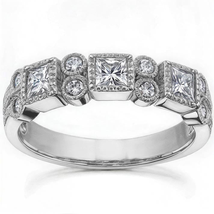 3mm Princess cut Moissanite Milgrain Moissanite Anniversary Ring