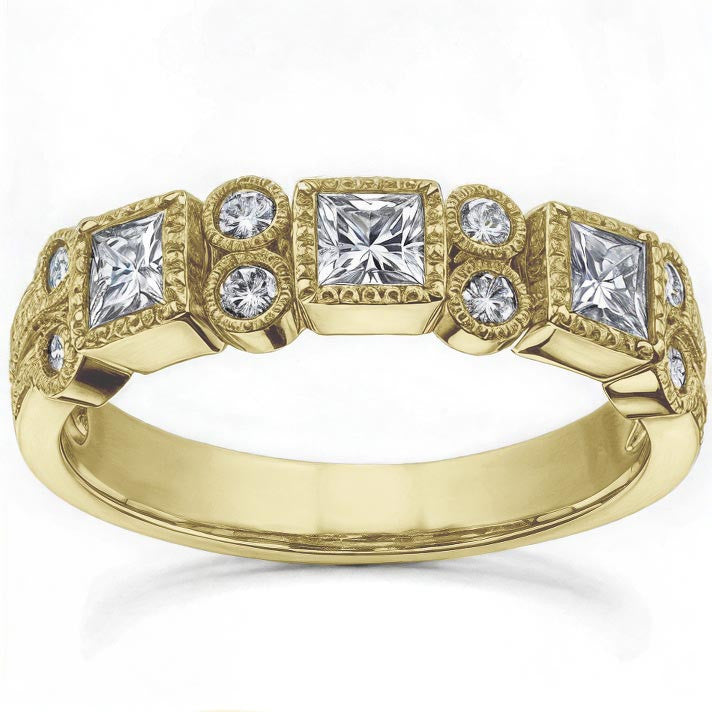3mm Princess cut Moissanite Milgrain Moissanite Anniversary Ring