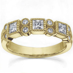 3mm Princess cut Moissanite Milgrain Moissanite Anniversary Ring