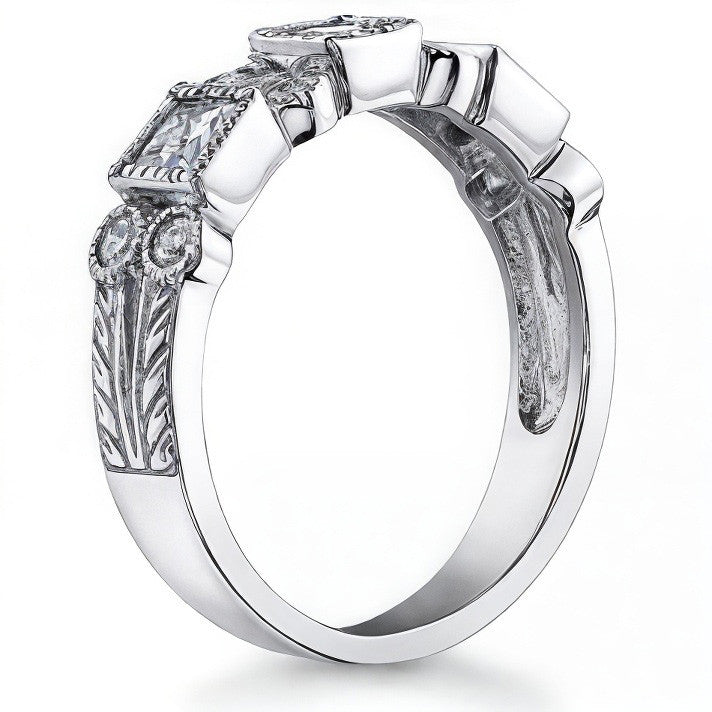 3mm Princess cut Moissanite Milgrain Moissanite Anniversary Ring