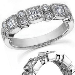 3mm Princess cut Moissanite Milgrain Moissanite Anniversary Ring