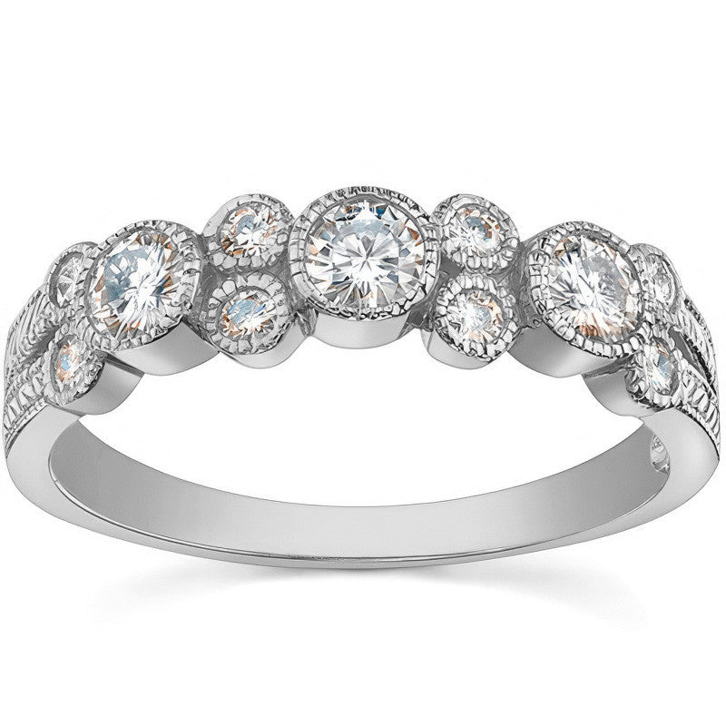 Round Brilliant Moissanite Milgrain Moissanite Anniversary Ring