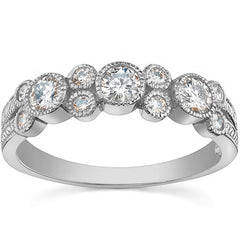Round Brilliant Moissanite Milgrain Moissanite Anniversary Ring