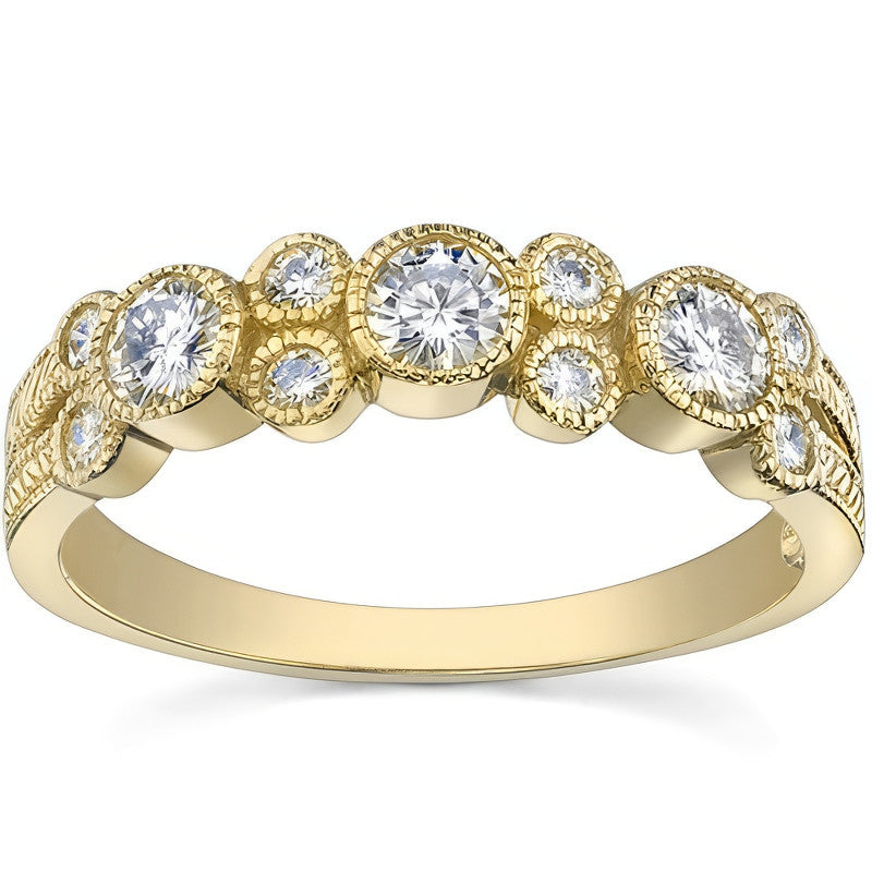 Round Brilliant Moissanite Milgrain Moissanite Anniversary Ring