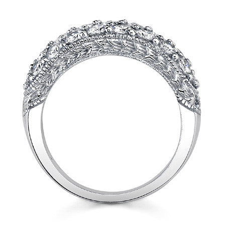 Round Brilliant Moissanite Antique Pave Ring with Milgrain Accents