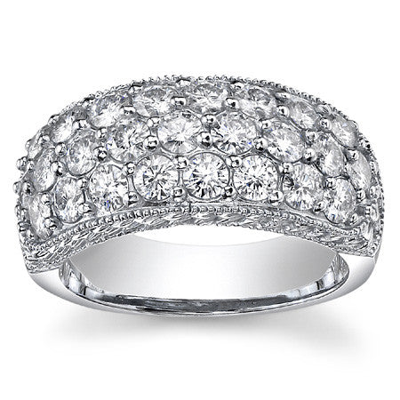 Round Brilliant Moissanite Antique Pave Ring with Milgrain Accents