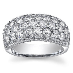 Round Brilliant Moissanite Antique Pave Ring with Milgrain Accents