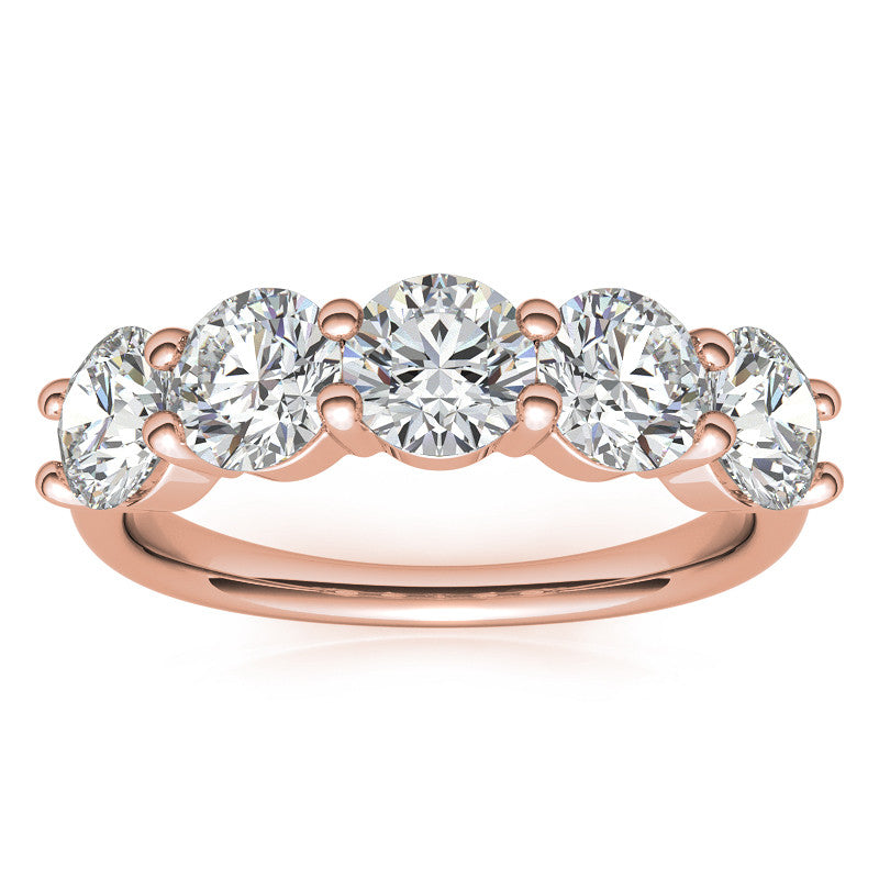 5-Stone Round Brilliant Moissanite Shared-Prong Ring 5mm 2.5ct