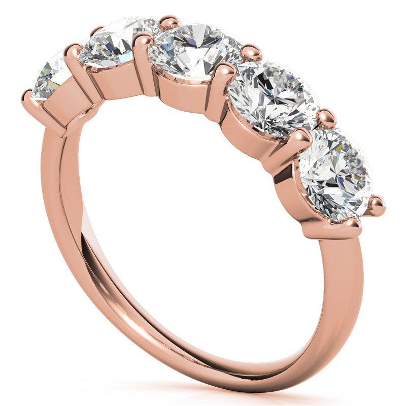 5-Stone Round Brilliant Moissanite Shared-Prong Ring 5mm 2.5ct