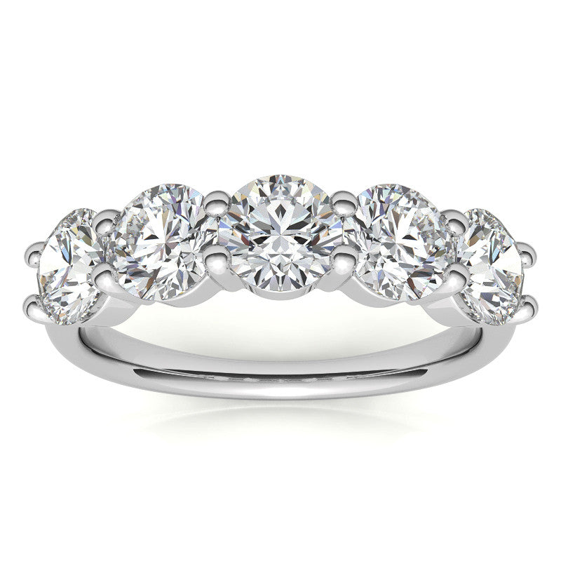 5-Stone Round Brilliant Moissanite Shared-Prong Ring 5mm 2.5ct
