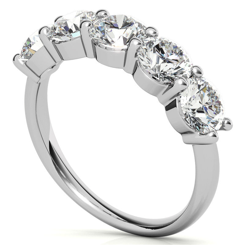 5-Stone Round Brilliant Moissanite Shared-Prong Ring 5mm 2.5ct