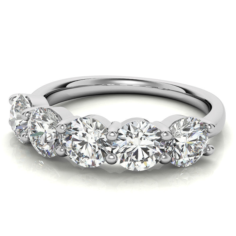 5-Stone Round Brilliant Moissanite Shared-Prong Ring 5mm 2.5ct