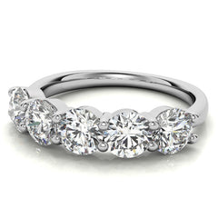 5-Stone Round Brilliant Moissanite Shared-Prong Ring 5mm 2.5ct