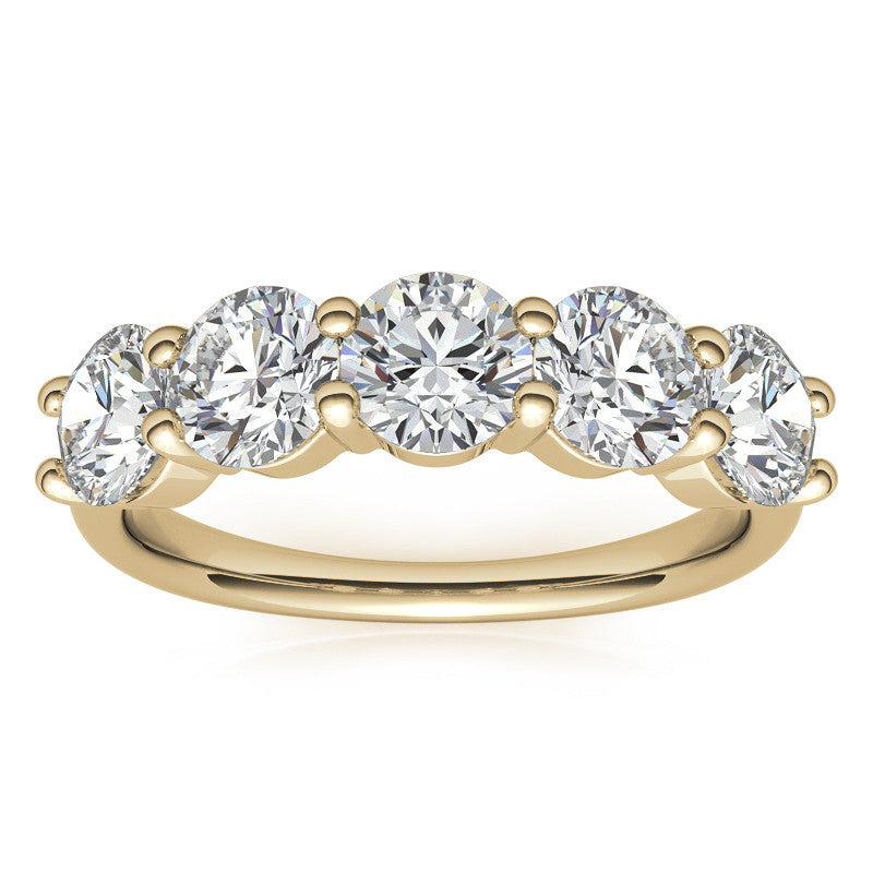 5-Stone Round Brilliant Moissanite Shared-Prong Ring 5mm 2.5ct