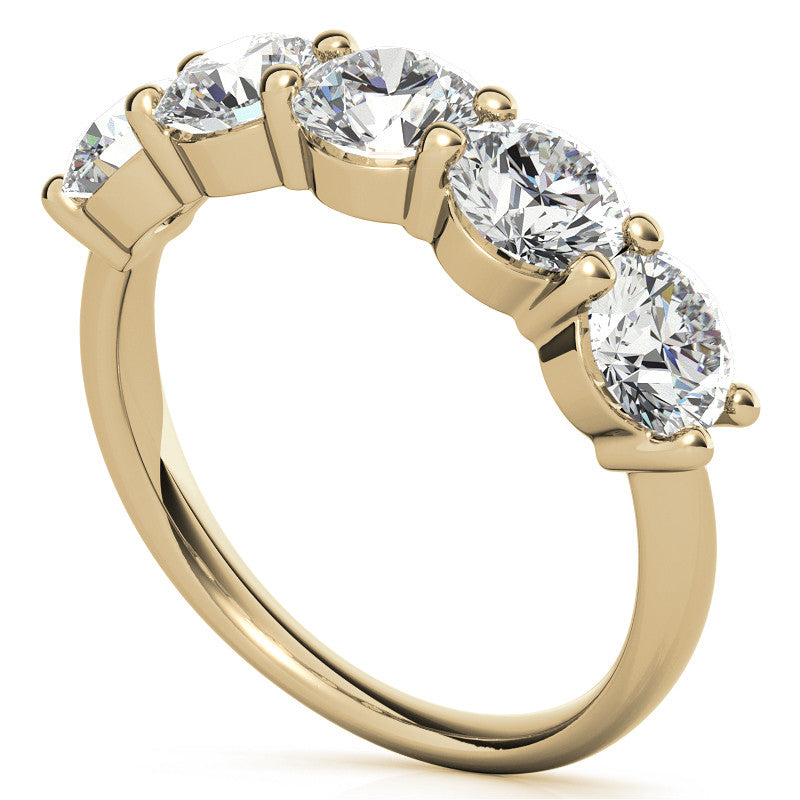 5-Stone Round Brilliant Moissanite Shared-Prong Ring 5mm 2.5ct