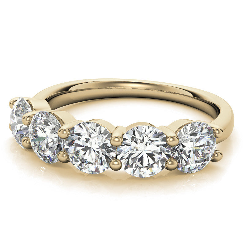 5-Stone Round Brilliant Moissanite Shared-Prong Ring 5mm 2.5ct