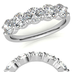 5-Stone Round Brilliant Moissanite Shared-Prong Ring 4.5mm 1.65ct