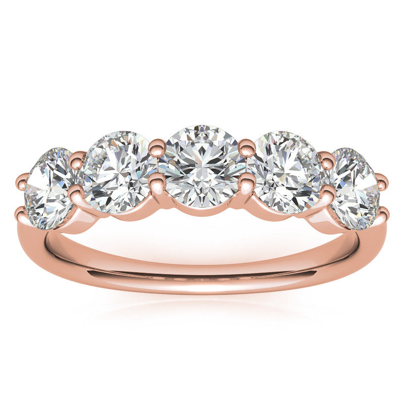 5-Stone Round Brilliant Moissanite Shared-Prong Ring 4.5mm 1.65ct