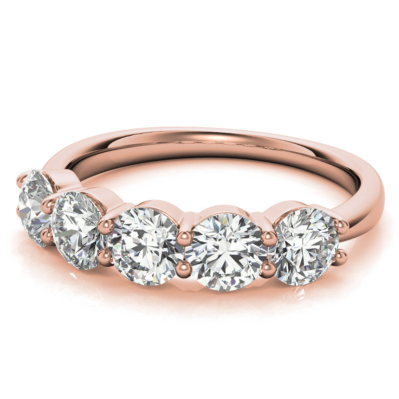 5-Stone Round Brilliant Moissanite Shared-Prong Ring 4.5mm 1.65ct