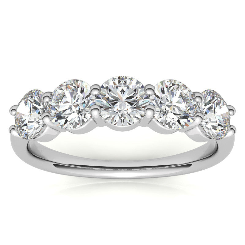 5-Stone Round Brilliant Moissanite Shared-Prong Ring 4.5mm 1.65ct