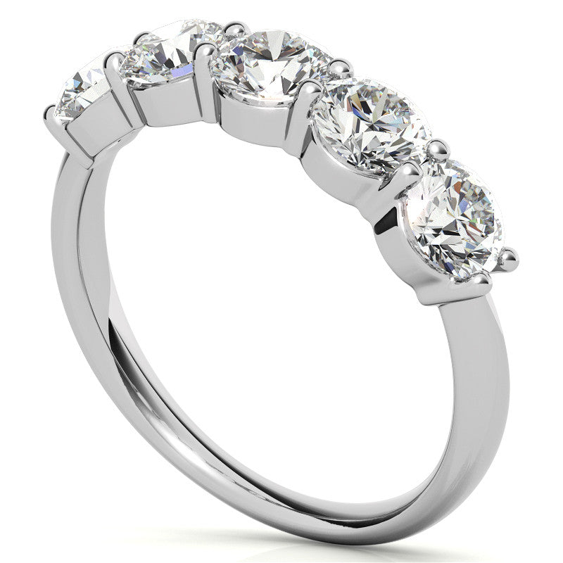 5-Stone Round Brilliant Moissanite Shared-Prong Ring 4.5mm 1.65ct