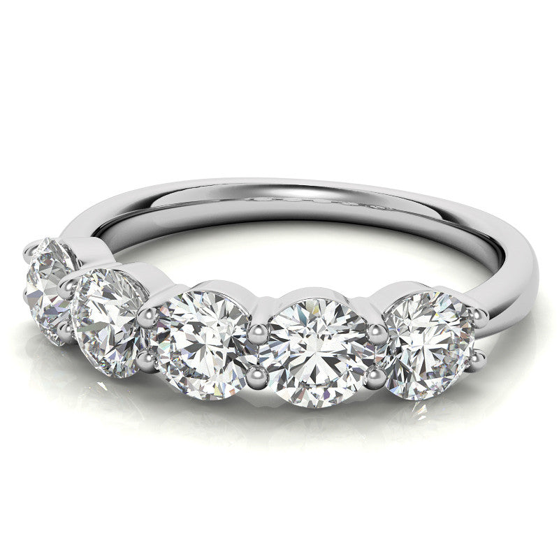 5-Stone Round Brilliant Moissanite Shared-Prong Ring 4.5mm 1.65ct