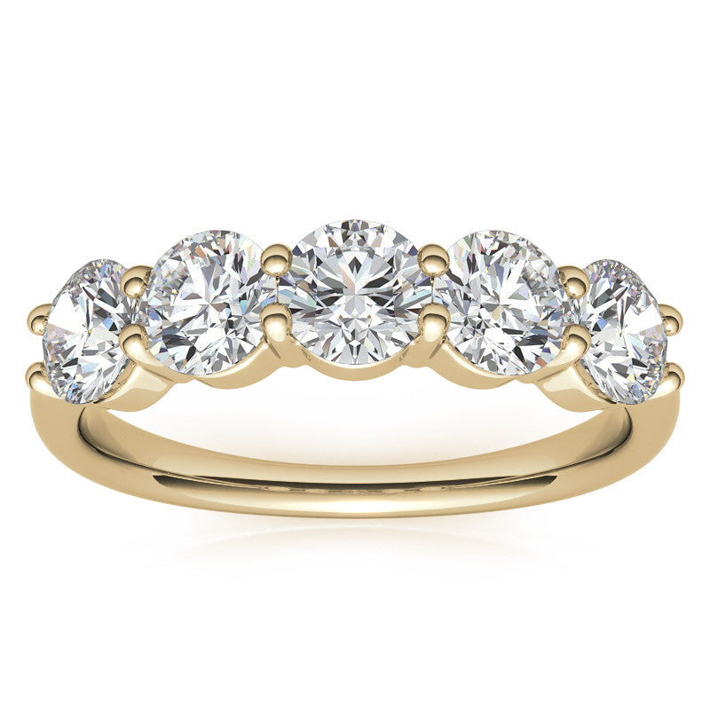 5-Stone Round Brilliant Moissanite Shared-Prong Ring 4.5mm 1.65ct