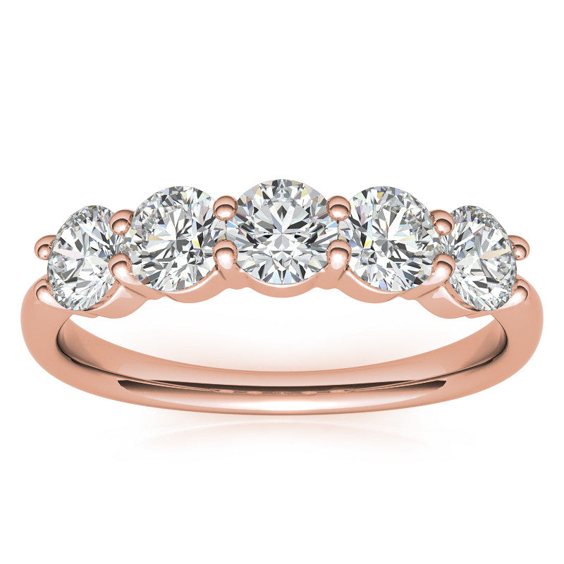 5-Stone Round Brilliant Moissanite Shared-Prong Ring 4mm 1.25ct