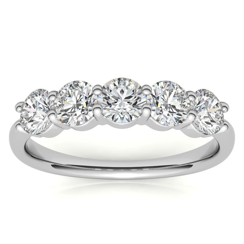 5-Stone Round Brilliant Moissanite Shared-Prong Ring 4mm 1.25ct