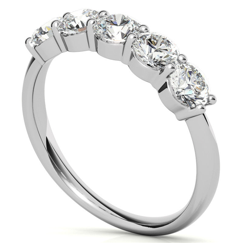 5-Stone Round Brilliant Moissanite Shared-Prong Ring 4mm 1.25ct