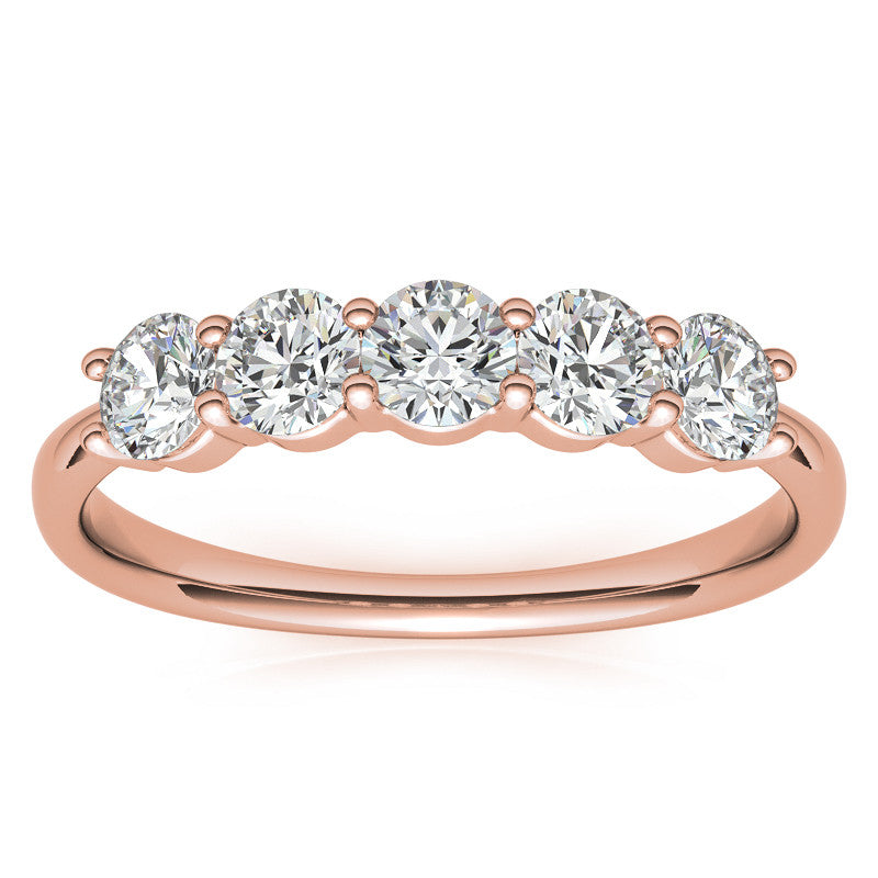 5-Stone Round Brilliant Moissanite Shared-Prong Ring 3.5mm 0.75ct