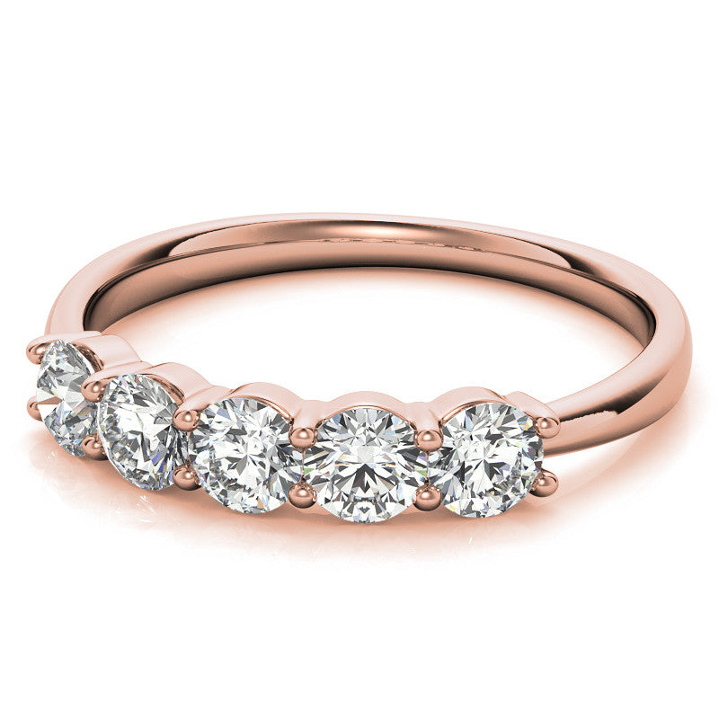 5-Stone Round Brilliant Moissanite Shared-Prong Ring 3.5mm 0.75ct