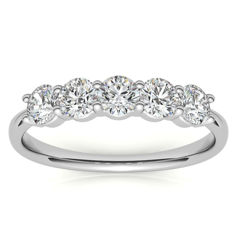 5-Stone Round Brilliant Moissanite Shared-Prong Ring 3.5mm 0.75ct